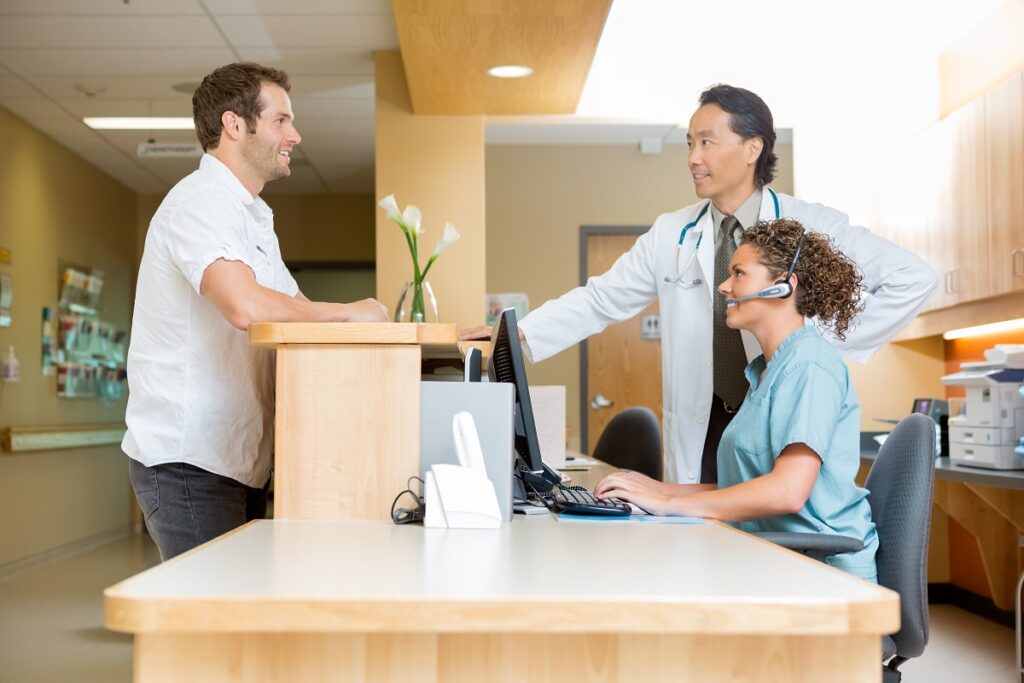 doctor reception desk - medical transcription company